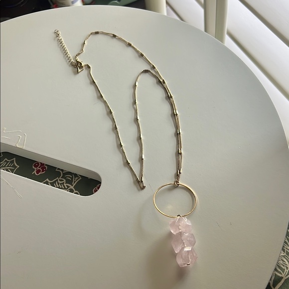 Gold and Pink Long Crystal Necklace - Picture 1 of 2